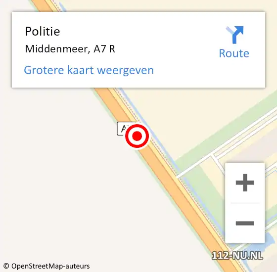 Locatie op kaart van de 112 melding: Politie Middenmeer, A7 R op 19 juni 2017 09:05