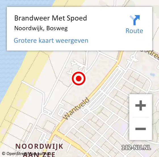 Locatie op kaart van de 112 melding: Brandweer Met Spoed Naar Noordwijk, Bosweg op 19 juni 2017 09:46