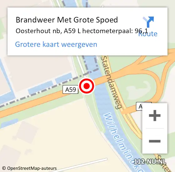 Locatie op kaart van de 112 melding: Brandweer Met Grote Spoed Naar Oosterhout nb, A59 L hectometerpaal: 96,1 op 19 juni 2017 10:36