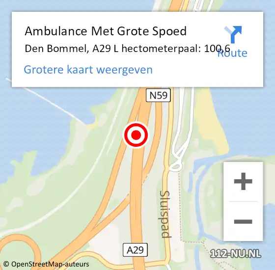 Locatie op kaart van de 112 melding: Ambulance Met Grote Spoed Naar Den Bommel, A29 R op 19 juni 2017 12:42