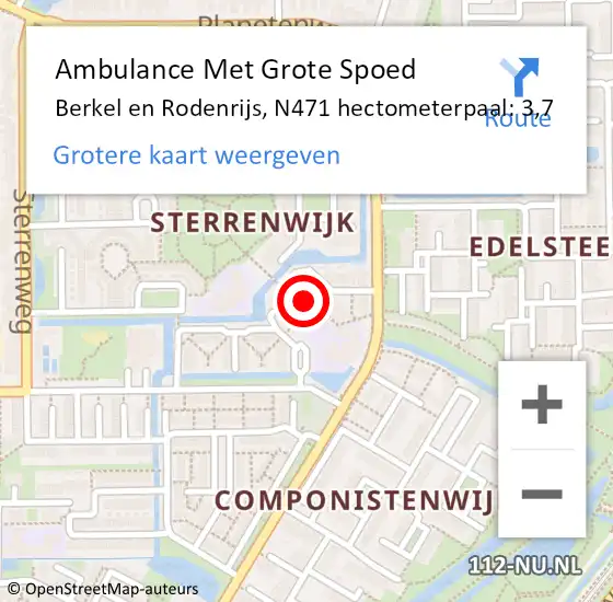 Locatie op kaart van de 112 melding: Ambulance Met Grote Spoed Naar Berkel en Rodenrijs, N471 hectometerpaal: 3,7 op 19 juni 2017 13:43