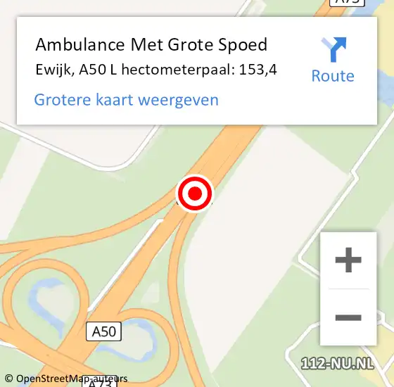 Locatie op kaart van de 112 melding: Ambulance Met Grote Spoed Naar Ewijk, A50 R op 19 juni 2017 14:07