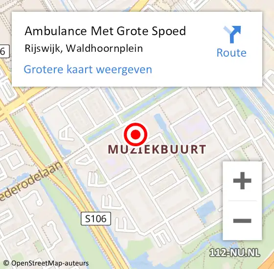 Locatie op kaart van de 112 melding: Ambulance Met Grote Spoed Naar Rijswijk, Waldhoornplein op 19 juni 2017 14:53