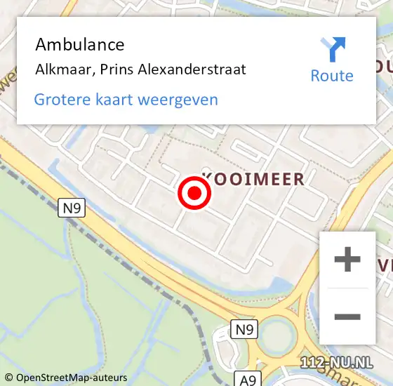 Locatie op kaart van de 112 melding: Ambulance Alkmaar, Prins Alexanderstraat op 19 juni 2017 15:48