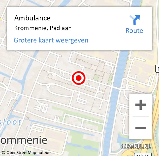 Locatie op kaart van de 112 melding: Ambulance Krommenie, Padlaan op 19 juni 2017 15:59