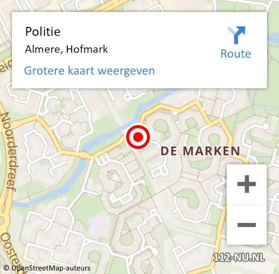 Locatie op kaart van de 112 melding: Politie Almere, Hofmark op 19 juni 2017 15:59