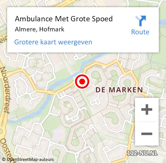 Locatie op kaart van de 112 melding: Ambulance Met Grote Spoed Naar Almere, Hofmark op 19 juni 2017 16:02