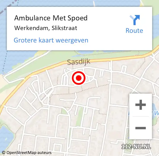Locatie op kaart van de 112 melding: Ambulance Met Spoed Naar Werkendam, Slikstraat op 19 juni 2017 17:55