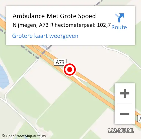 Locatie op kaart van de 112 melding: Ambulance Met Grote Spoed Naar Nijmegen, A73 hectometerpaal: 110,0 op 20 juni 2017 07:56