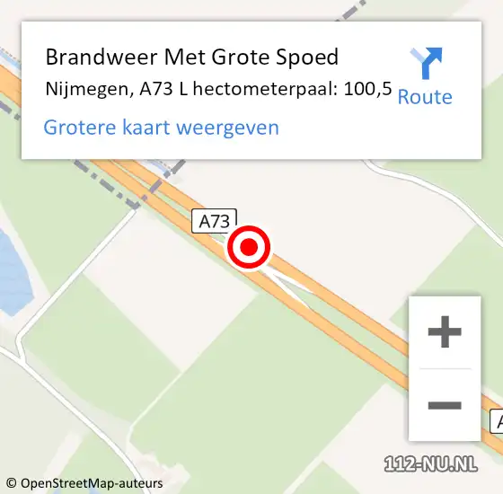 Locatie op kaart van de 112 melding: Brandweer Met Grote Spoed Naar Nijmegen, A73 hectometerpaal: 110,0 op 20 juni 2017 07:59