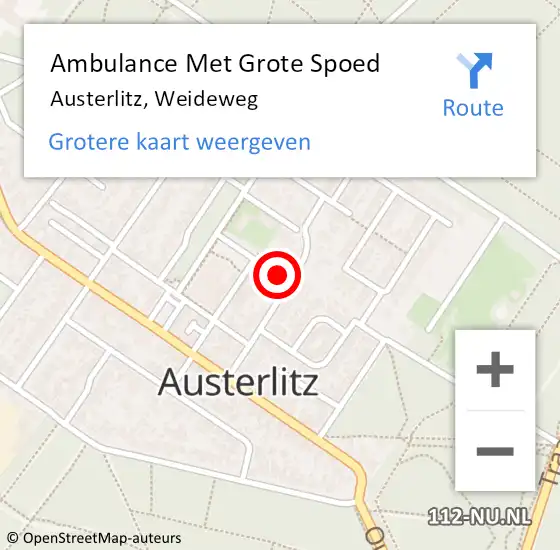 Locatie op kaart van de 112 melding: Ambulance Met Grote Spoed Naar Austerlitz, Weideweg op 20 juni 2017 09:02