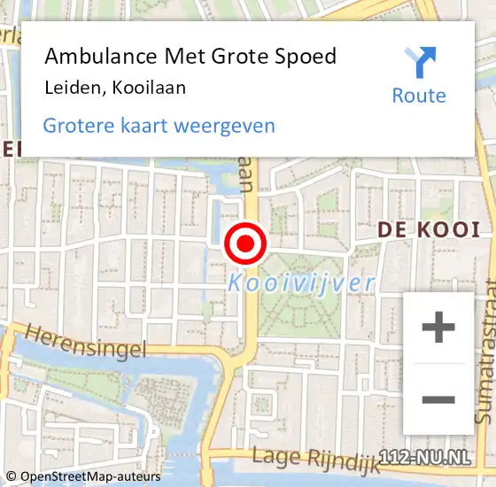 Locatie op kaart van de 112 melding: Ambulance Met Grote Spoed Naar Leiden, Kooilaan op 20 juni 2017 14:07