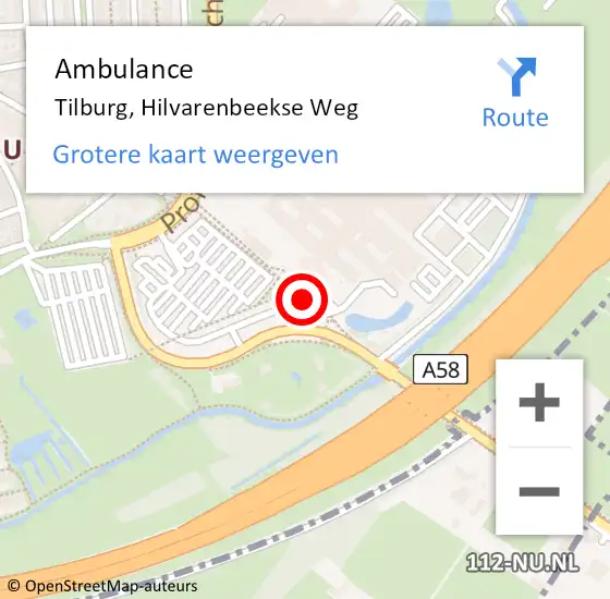 Locatie op kaart van de 112 melding: Ambulance Tilburg, Hilvarenbeekse Weg op 20 juni 2017 14:37