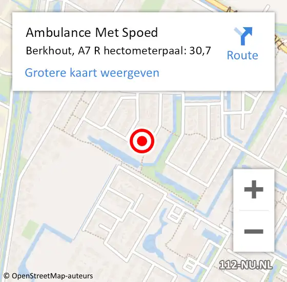 Locatie op kaart van de 112 melding: Ambulance Met Spoed Naar Berkhout, A7 L hectometerpaal: 30,0 op 20 juni 2017 16:23
