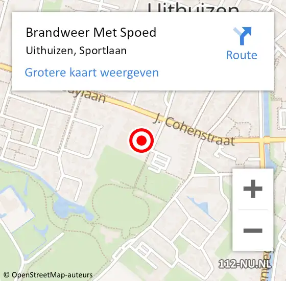 Locatie op kaart van de 112 melding: Brandweer Met Spoed Naar Uithuizen, Sportlaan op 20 juni 2017 22:34