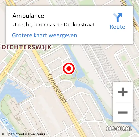 Locatie op kaart van de 112 melding: Ambulance Utrecht, Jeremias de Deckerstraat op 21 juni 2017 08:23