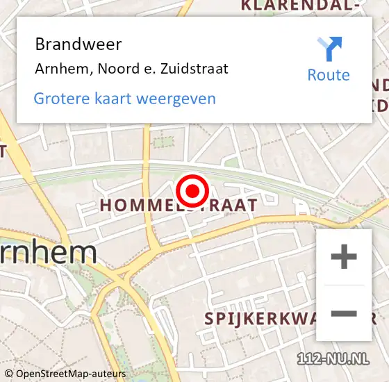 Locatie op kaart van de 112 melding: Brandweer Arnhem, Noord e. Zuidstraat op 21 juni 2017 09:07