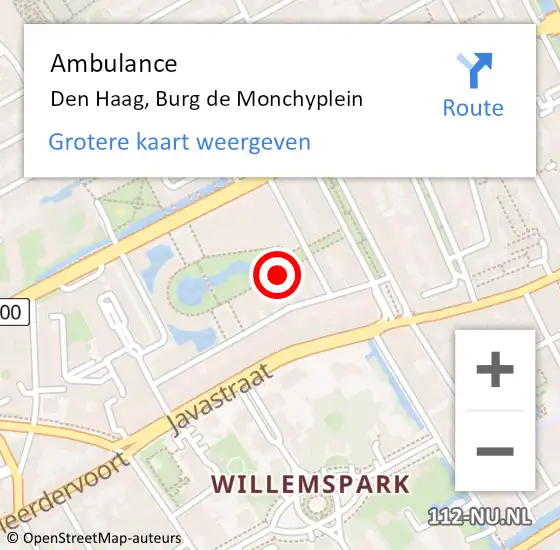 Locatie op kaart van de 112 melding: Ambulance Den Haag, Burg de Monchyplein op 21 juni 2017 09:59