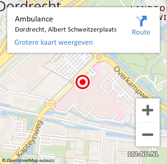 Locatie op kaart van de 112 melding: Ambulance Dordrecht, Albert Schweitzerplaats op 21 juni 2017 12:46