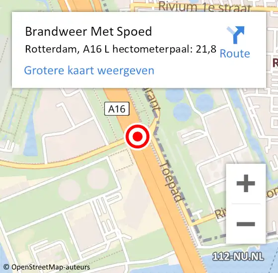 Locatie op kaart van de 112 melding: Brandweer Met Spoed Naar Rotterdam, A16 L hectometerpaal: 23,8 op 21 juni 2017 15:36