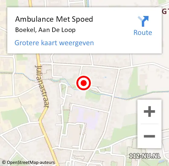 Locatie op kaart van de 112 melding: Ambulance Met Spoed Naar Boekel, Aan De Loop op 21 juni 2017 20:16