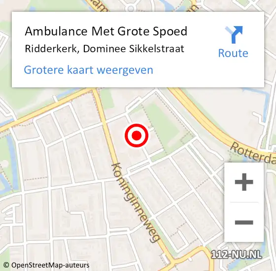 Locatie op kaart van de 112 melding: Ambulance Met Grote Spoed Naar Ridderkerk, Dominee Sikkelstraat op 21 juni 2017 22:35