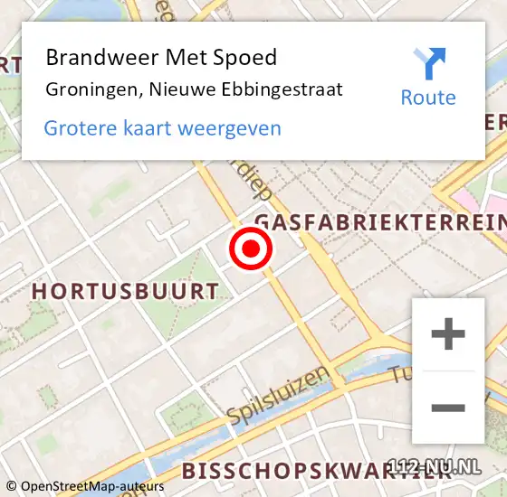 Locatie op kaart van de 112 melding: Brandweer Met Spoed Naar Groningen, Nieuwe Ebbingestraat op 21 juni 2017 22:36