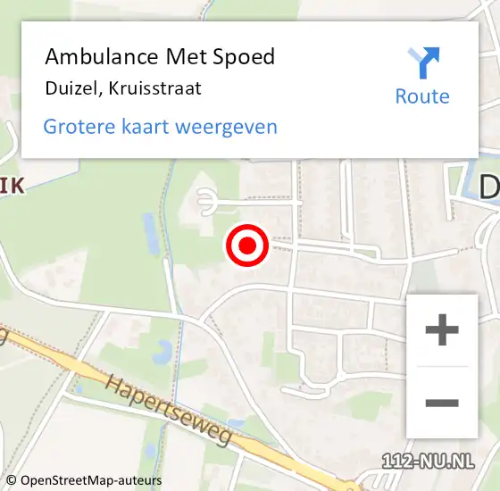 Locatie op kaart van de 112 melding: Ambulance Met Spoed Naar Duizel, Kruisstraat op 22 juni 2017 00:49