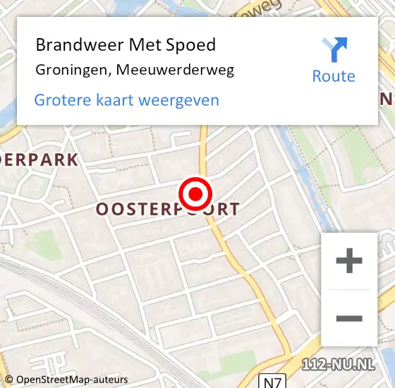 Locatie op kaart van de 112 melding: Brandweer Met Spoed Naar Groningen, Meeuwerderweg op 22 juni 2017 09:15