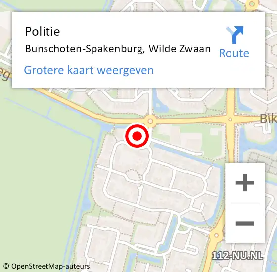 Locatie op kaart van de 112 melding: Politie Bunschoten-Spakenburg, Wilde Zwaan op 22 juni 2017 10:18