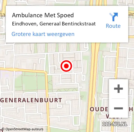 Locatie op kaart van de 112 melding: Ambulance Met Spoed Naar Eindhoven, Generaal Bentinckstraat op 22 juni 2017 10:58
