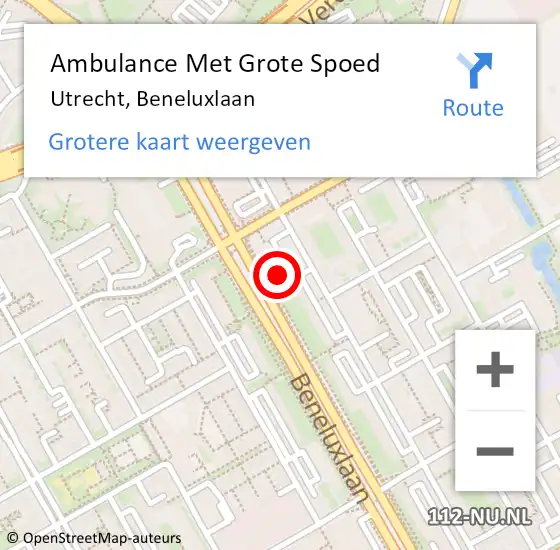 Locatie op kaart van de 112 melding: Ambulance Met Grote Spoed Naar Utrecht, Beneluxlaan op 22 juni 2017 11:18