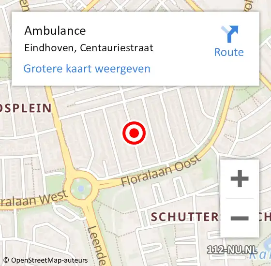 Locatie op kaart van de 112 melding: Ambulance Eindhoven, Centauriestraat op 22 juni 2017 11:58