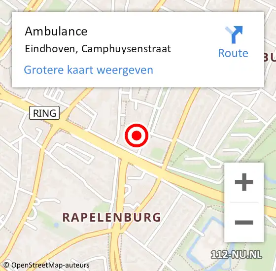 Locatie op kaart van de 112 melding: Ambulance Eindhoven, Camphuysenstraat op 22 juni 2017 12:57