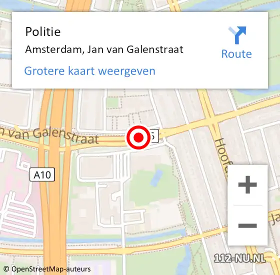 Locatie op kaart van de 112 melding: Politie Amsterdam, Jan van Galenstraat op 22 juni 2017 13:24