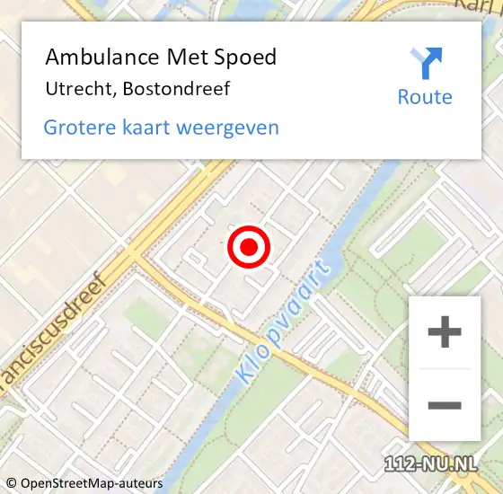 Locatie op kaart van de 112 melding: Ambulance Met Spoed Naar Utrecht, Bostondreef op 22 juni 2017 13:47