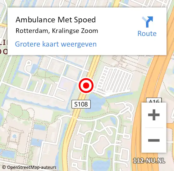 Locatie op kaart van de 112 melding: Ambulance Met Spoed Naar Rotterdam, Kralingse Zoom op 22 juni 2017 13:54