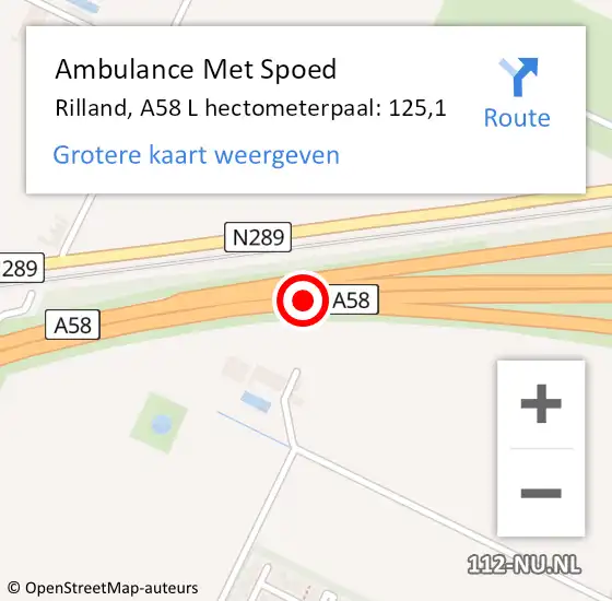 Locatie op kaart van de 112 melding: Ambulance Met Spoed Naar Rilland, A58 L hectometerpaal: 125,1 op 22 juni 2017 14:39