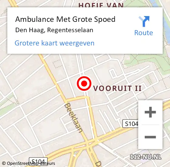 Locatie op kaart van de 112 melding: Ambulance Met Grote Spoed Naar Den Haag, Regentesselaan op 22 juni 2017 14:40