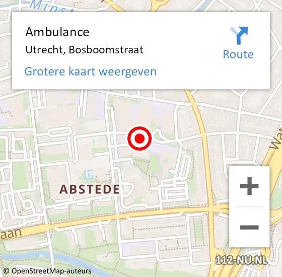 Locatie op kaart van de 112 melding: Ambulance Utrecht, Bosboomstraat op 22 juni 2017 14:50