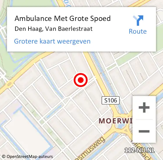 Locatie op kaart van de 112 melding: Ambulance Met Grote Spoed Naar Den Haag, Van Baerlestraat op 22 juni 2017 15:00