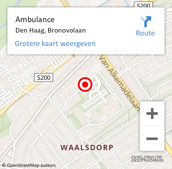 Locatie op kaart van de 112 melding: Ambulance Den Haag, Bronovolaan op 22 juni 2017 15:06