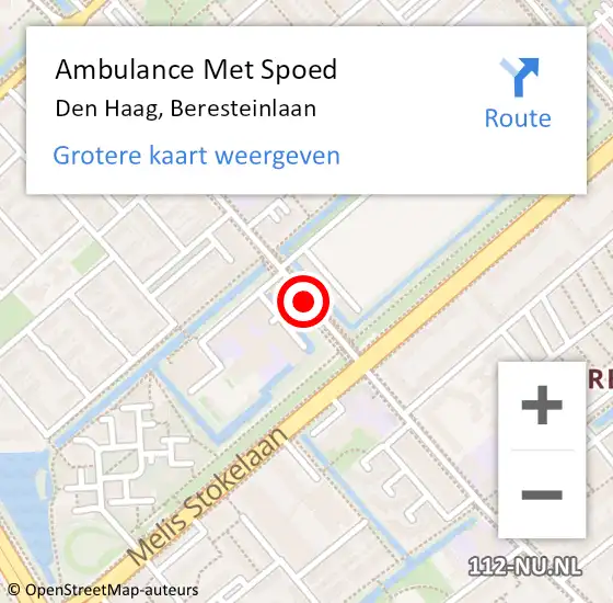 Locatie op kaart van de 112 melding: Ambulance Met Spoed Naar Den Haag, Beresteinlaan op 22 juni 2017 15:09