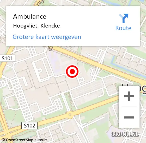 Locatie op kaart van de 112 melding: Ambulance Hoogvliet, Klencke op 22 juni 2017 15:13
