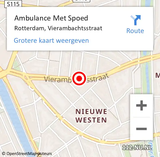 Locatie op kaart van de 112 melding: Ambulance Met Spoed Naar Rotterdam, Vierambachtsstraat op 22 juni 2017 15:17