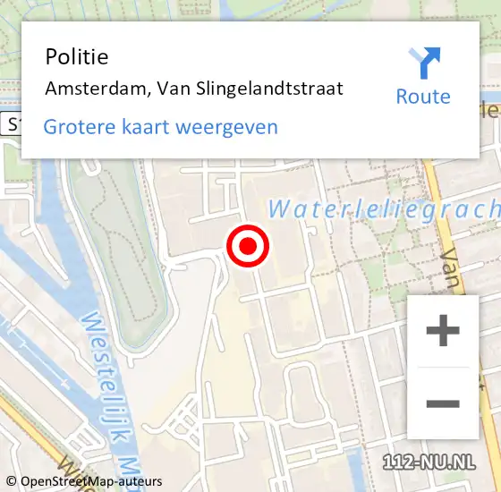 Locatie op kaart van de 112 melding: Politie Amsterdam, Van Slingelandtstraat op 22 juni 2017 15:18