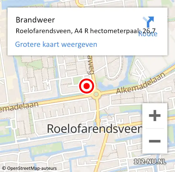 Locatie op kaart van de 112 melding: Brandweer Roelofarendsveen, A4 R hectometerpaal: 24,9 op 22 juni 2017 15:23