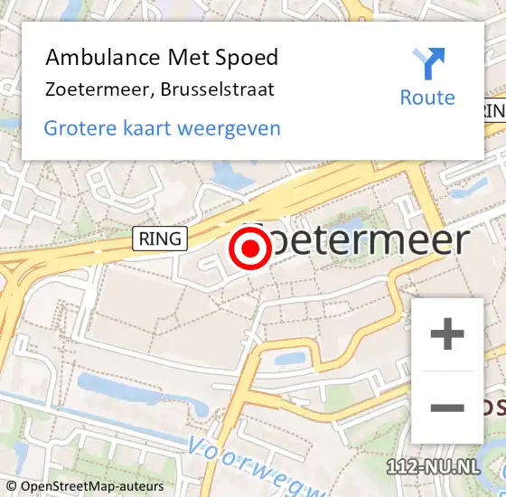 Locatie op kaart van de 112 melding: Ambulance Met Spoed Naar Zoetermeer, Brusselstraat op 22 juni 2017 15:59