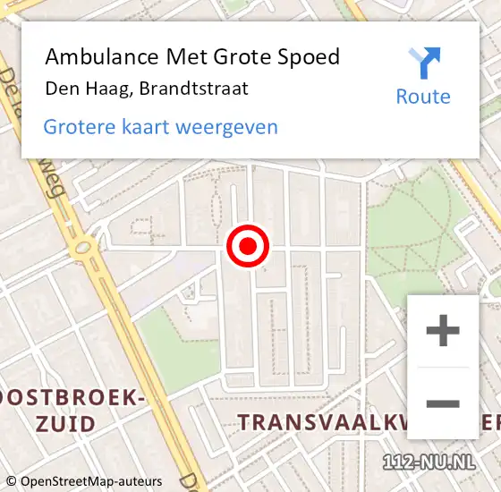 Locatie op kaart van de 112 melding: Ambulance Met Grote Spoed Naar Den Haag, Brandtstraat op 22 juni 2017 16:06