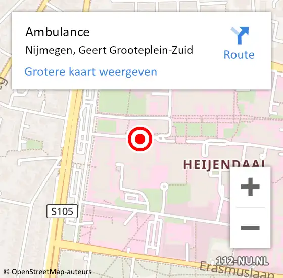 Locatie op kaart van de 112 melding: Ambulance Nijmegen, Geert Grooteplein-Zuid op 22 juni 2017 16:09